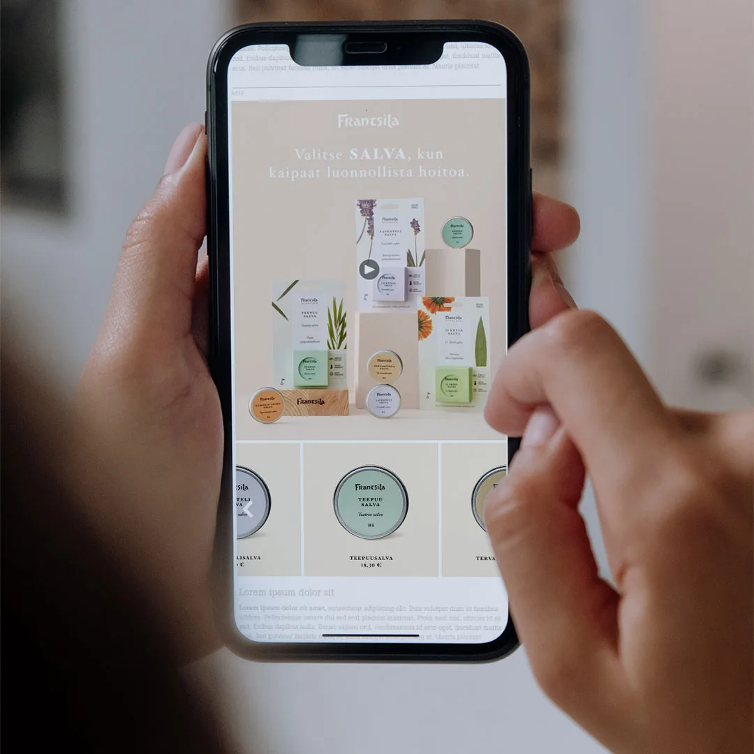 Frantsila webshop on a phone